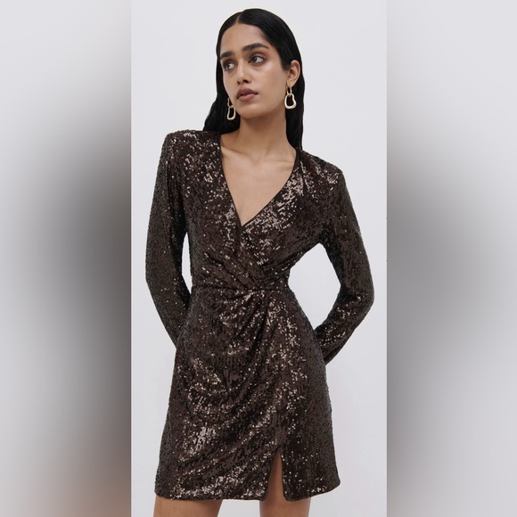 Jonathan Simkhai The Monty Hammered Sequin Blazer Dress in Sable - Picture 1 of 13